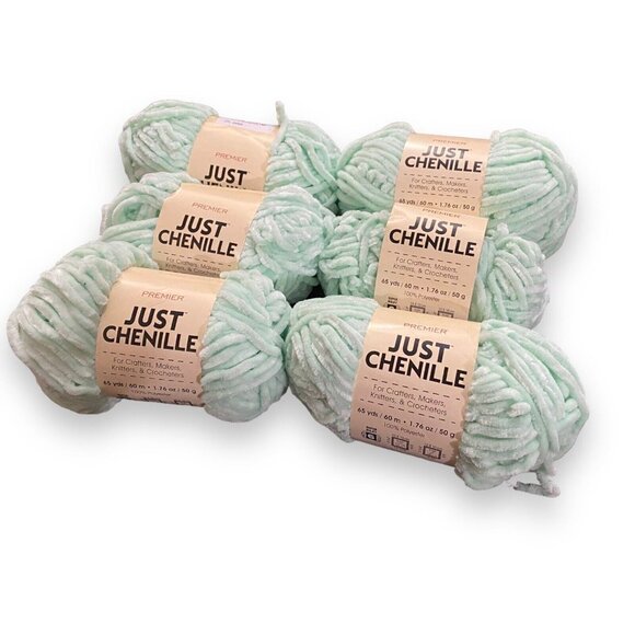 Lot Of 6 Skeins Super Bulky Just Chenille Yarn - Mint Green 65yd 100% Polyester - Picture 3 of 3